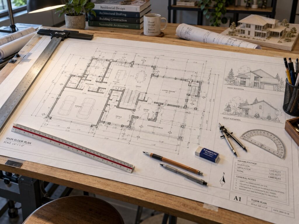 architect’s blueprint drafting table large
